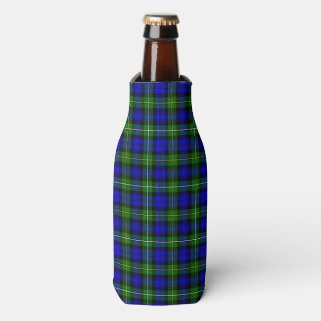 Campbell tartan blue green plaid bottle cooler (Bottle Front)
