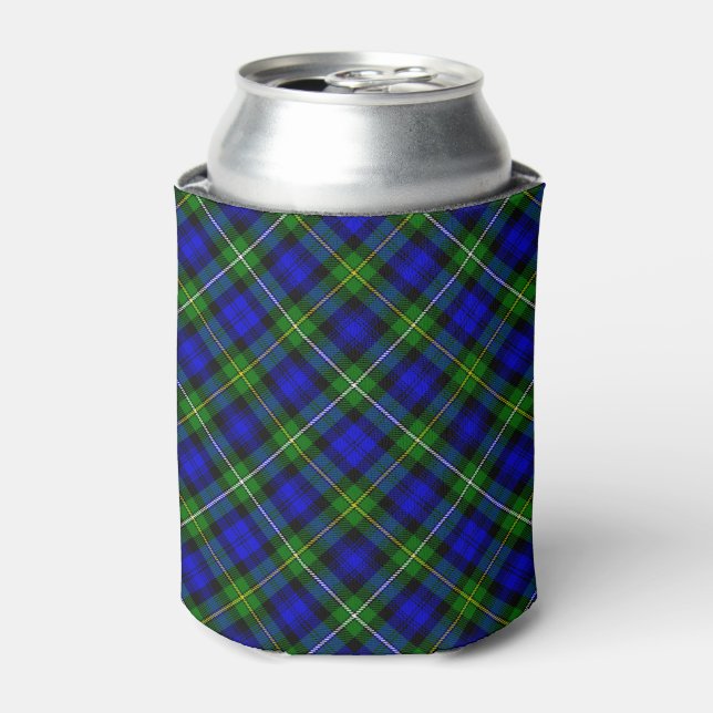 Campbell tartan blue green plaid can cooler (Can Front)