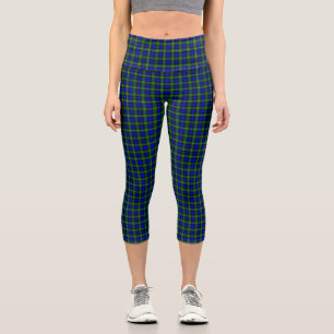 Campbell tartan blue green plaid capri leggings