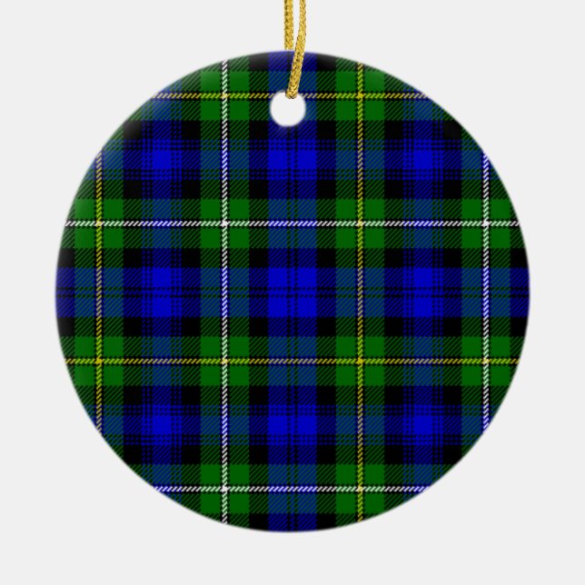 Campbell tartan blue green plaid ceramic tree decoration (Front)
