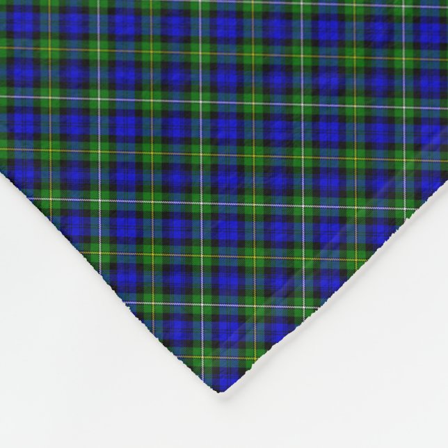 Campbell tartan blue green plaid fleece blanket (Corner)