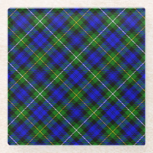 Campbell tartan blue green plaid glass coaster