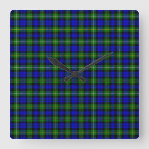 Campbell tartan blue green plaid square wall clock