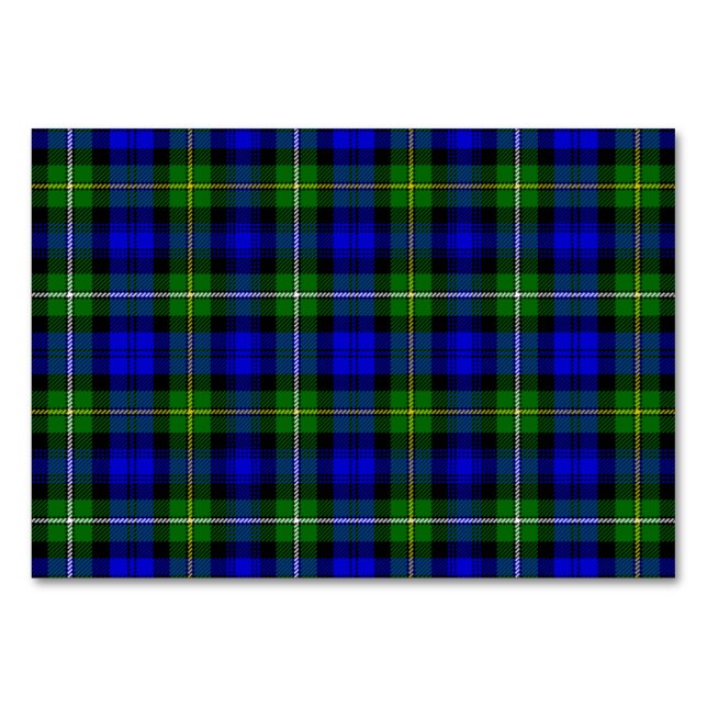 Campbell tartan blue green plaid table number (Front)