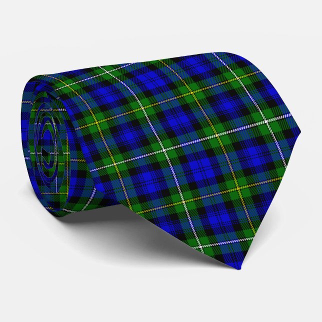 Campbell tartan blue green plaid tie (Rolled)