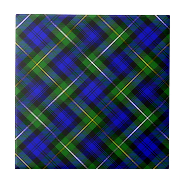 Campbell tartan blue green plaid tile (Front)