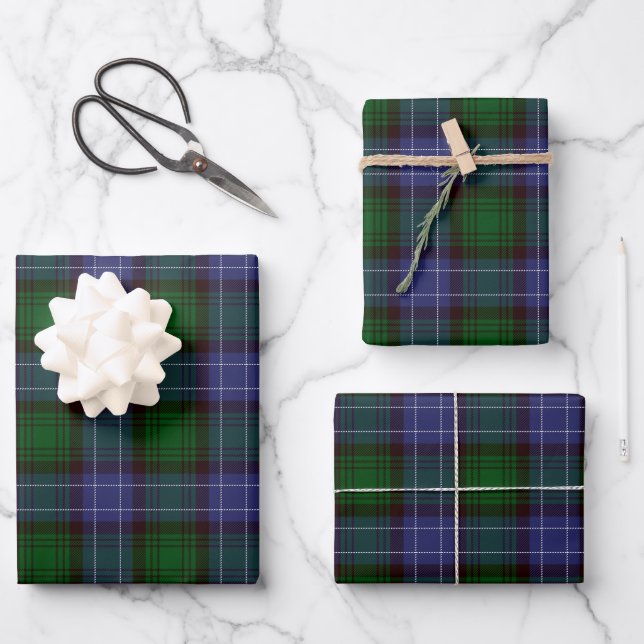Campbell Tartan Green Plaid Wrapping Paper Sheet (Front)