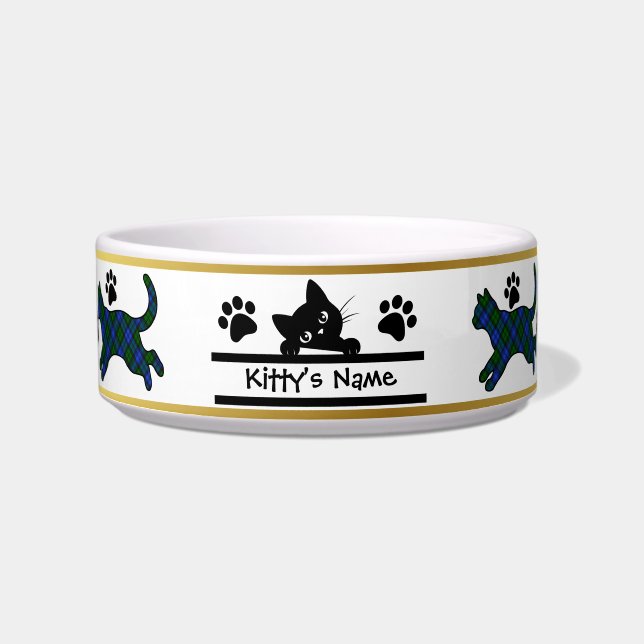 Campbell Tartan Kitty Personalised Cat Bowl (Front)