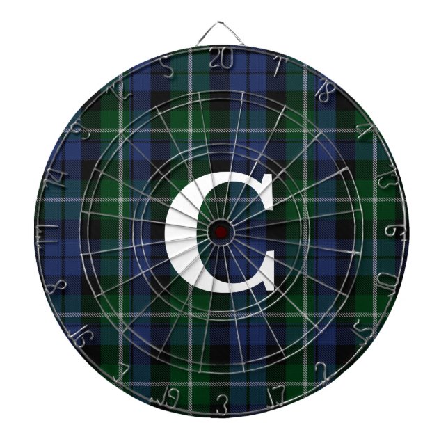 Campbell Tartan Plaid Monogrammed Dartboard (Front)