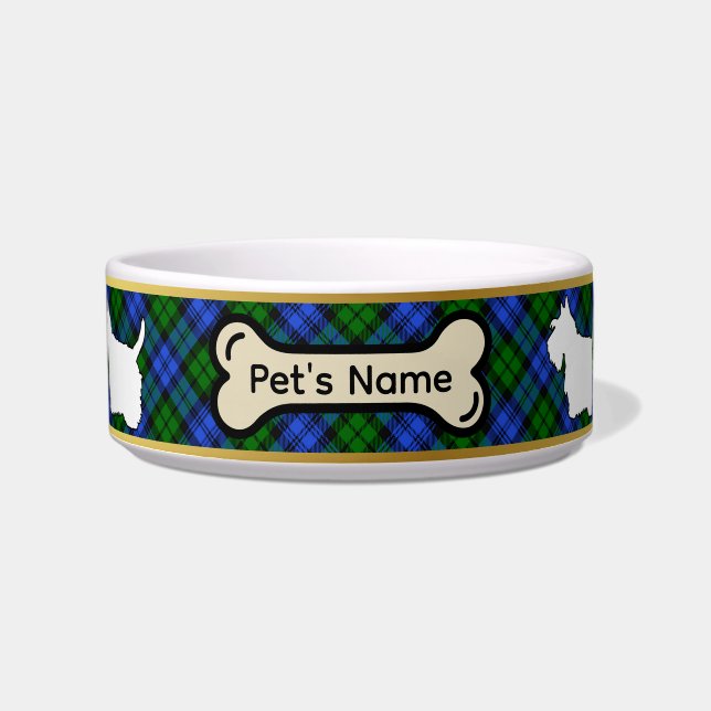 Campbell Tartan Scottie Dog Personalised Bowl (Front)