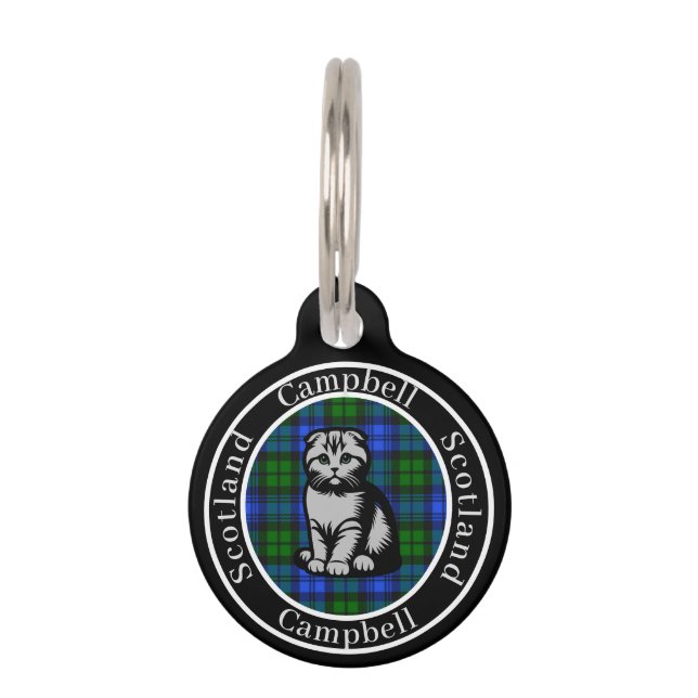 Campbell Tartan & Scottish Kitty Personalised  Pet Tag (Front)