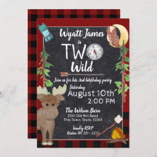 Camper Buffalo Plaid 2nd Birthday Camping Invitation