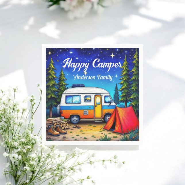 Camper Campervan Blue Green Watercolor Napkin (Creator Uploaded)
