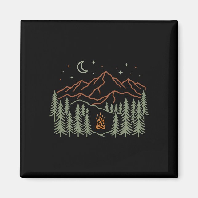 Camper campfire trees hiking camping performance  magnet (Front)
