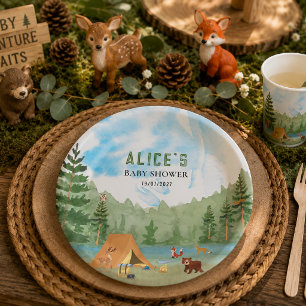 Camper Camping Adventure Forest Animal Baby Shower Paper Plate
