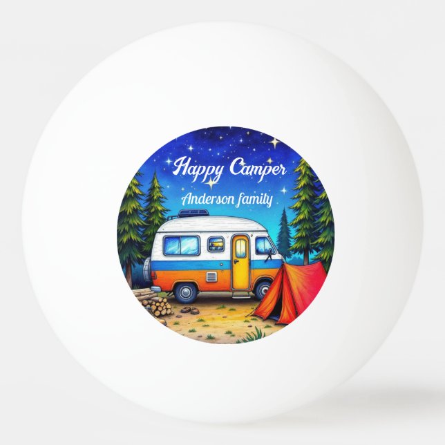 Camper Camping Blue Green Nature Picnic Ping Pong Ball (Front)