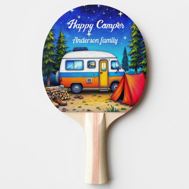 Camper Camping Blue Green Nature Picnic Ping Pong Paddle (Front)