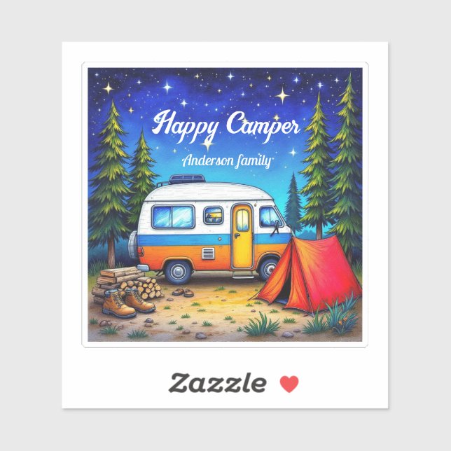Camper Camping Blue Green Watercolor (Sheet)
