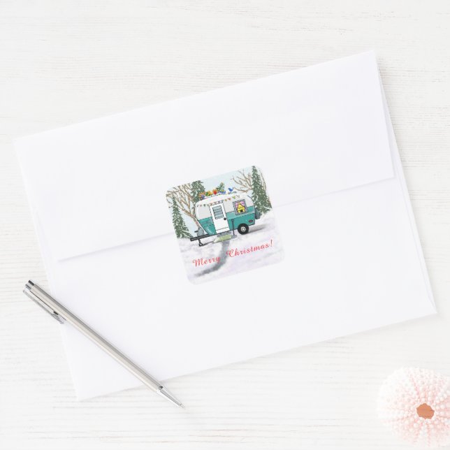 Camper Christmas Square Sticker (Envelope)