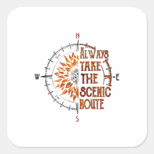Camper Gift   Always Take The Scenic Route Xmas Square Sticker