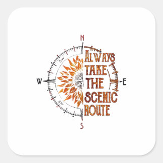 Camper Gift | Always Take The Scenic Route Xmas Square Sticker