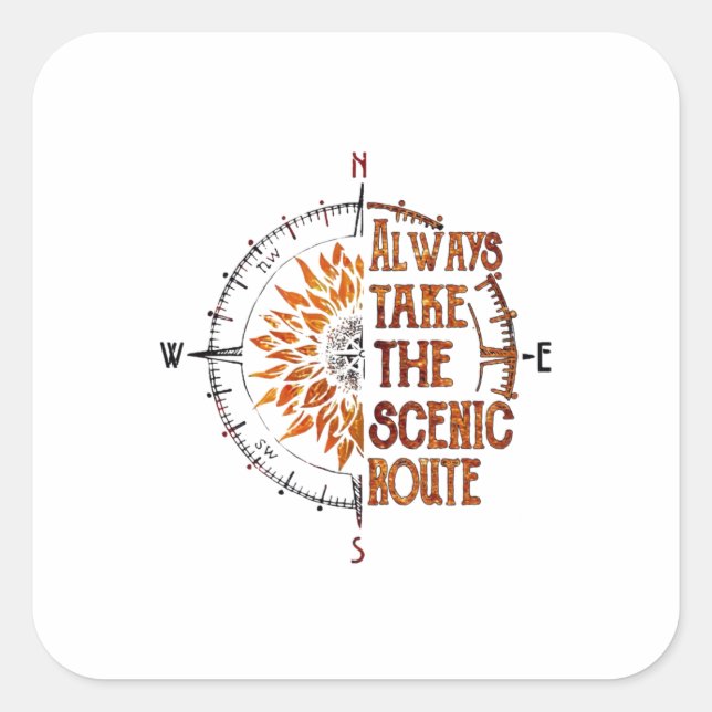 Camper Gift | Always Take The Scenic Route Xmas Square Sticker (Front)
