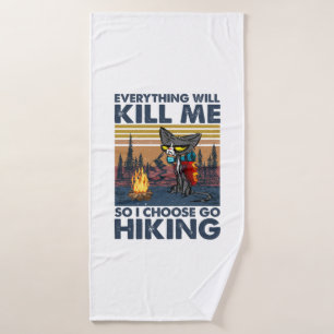 Camper Gift   Go Hiking With Cat Birthday Bath Towel