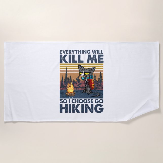Camper Gift | Go Hiking With Cat Birthday Beach Towel (Front)