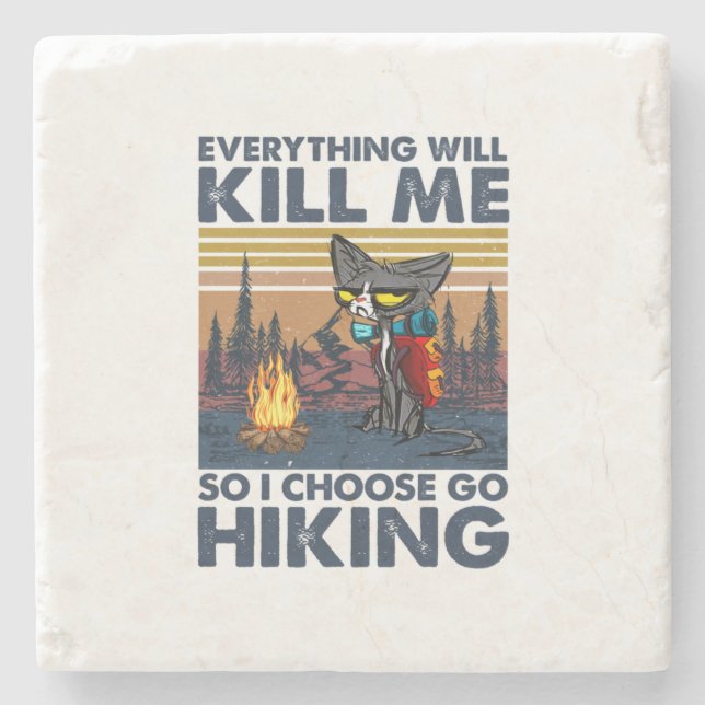 Camper Gift | Go Hiking With Cat Birthday Stone Coaster (Front)
