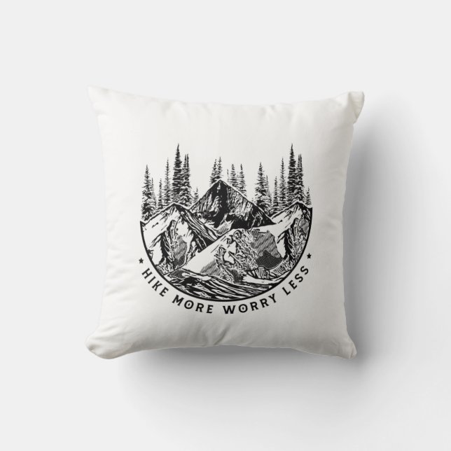 Camper Gift | Hike More Worry Less Birthday Cushion (Front)