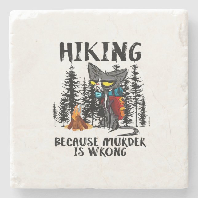 Camper Gift | Hiking Because Murder Is Wrong Xmas Stone Coaster (Front)