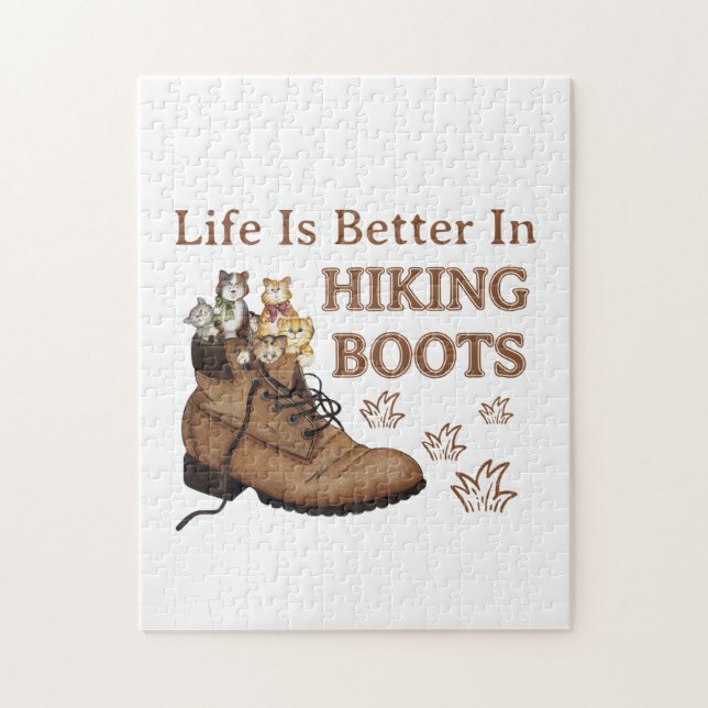Camper Gift | Life Is Better In Hiking Boots Cat Jigsaw Puzzle (Vertical)