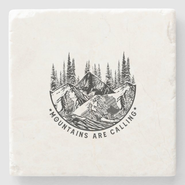 Camper Gift | Mountains Are Calling Birthday Stone Coaster (Front)