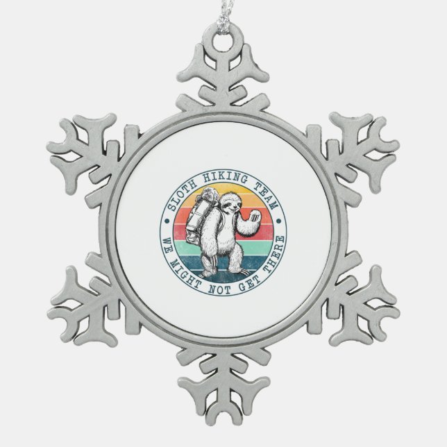 Camper Gift | Sloth Hiking Team Birthday Snowflake Pewter Christmas Ornament (Front)