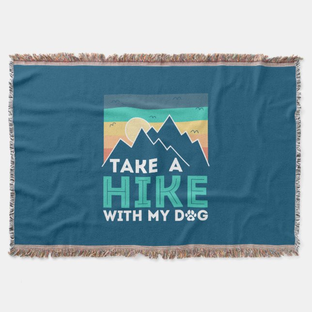 Camper Gift | Take A Hike With My Dog Birthday Throw Blanket (Front)