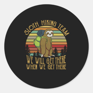 Camper Gift   Vintage Sloth Hiking Team Birthday Classic Round Sticker