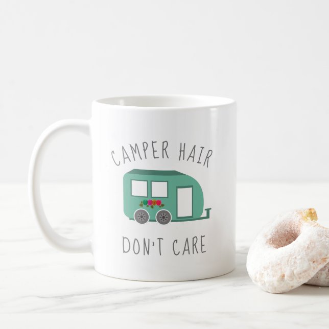 Camper Hair Don't Care RV Camping Glamping Coffee Mug (With Donut)