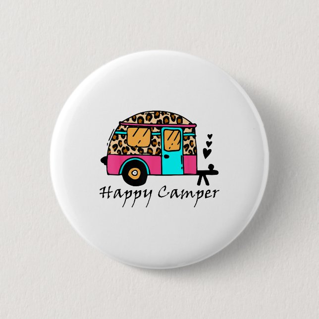 Camper Happy Summer Camp Camping Leopard Funny Gla 6 Cm Round Badge (Front)