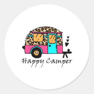 Camper Happy Summer Camp Camping Leopard Funny Gla Classic Round Sticker