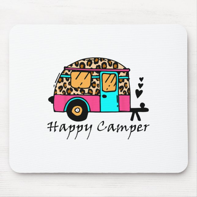 Camper Happy Summer Camp Camping Leopard Funny Gla Mouse Mat (Front)