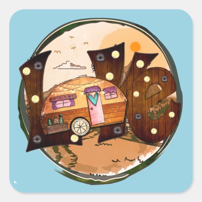 Camper Love - Travel Vacation Road Trip  Square Sticker (Front)