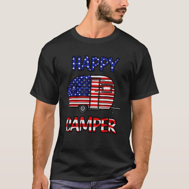 Camper Merica American Happy Pride Flag 4th Of Jul T-Shirt (Front)