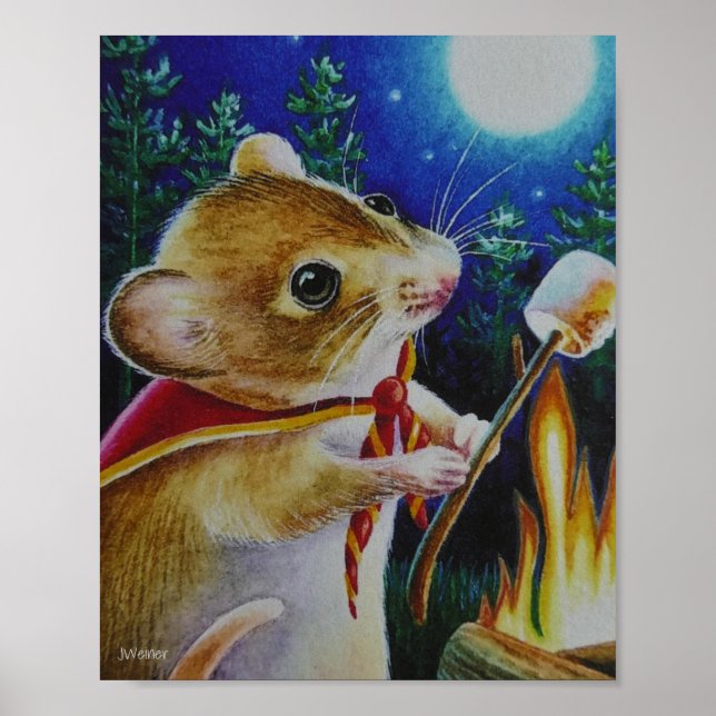 Camper Mouse Roasting Marshmallows Art 8x10  Poster (Front)