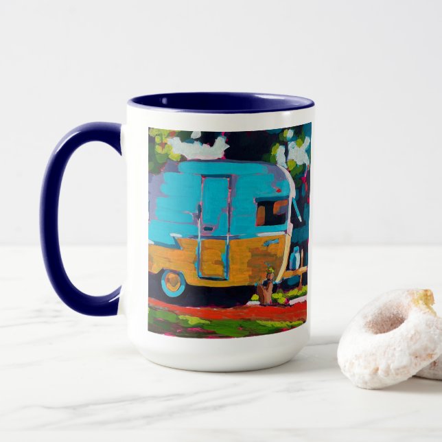 Camper Painting - Gift for Camping Lovers Mug (With Donut)