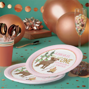 Camper Pink Buffalo 1st Birthday with Moose Paper Plate