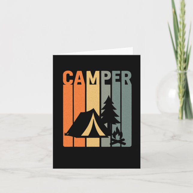 Camper Retro Funny Camping Tent Fire Pine Tree Out Card (Front)
