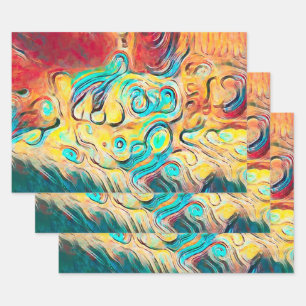 Camper Retro Hippie Colourful Yellow Red Abstract Wrapping Paper Sheet