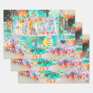 Camper Retro Hippie Green Groove And Vibe Pop Art Wrapping Paper Sheet