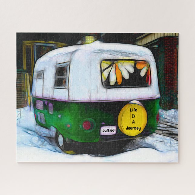 Camper Retro Hippie Life Is A Journey Just Go Jigsaw Puzzle (Horizontal)