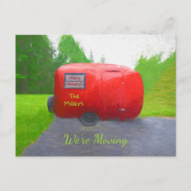 Camper Retro Holiday Red Green Vintage Moving Postcard (Front)